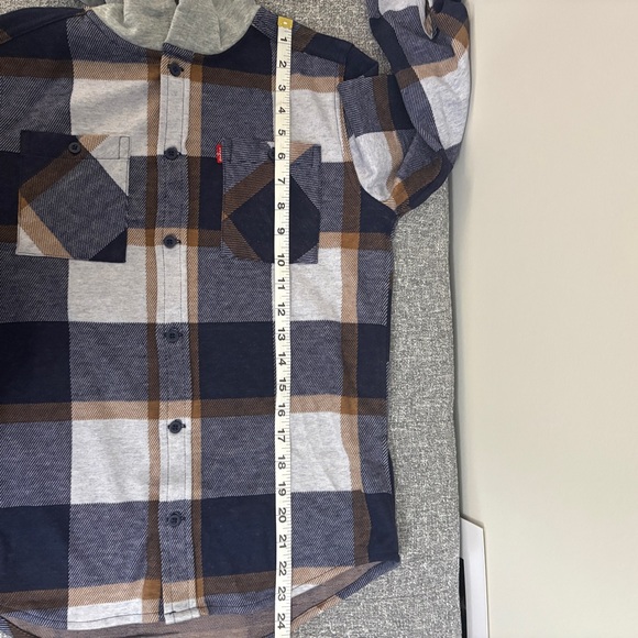 Levi's Kids Navy and Gray Plaid Hooded Shirt - Picture 6 of 9
